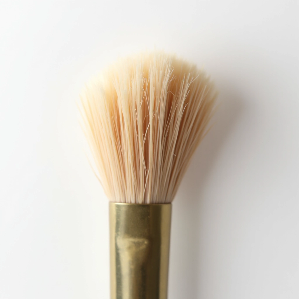 Close-up detail of sable brush bristles showing natural texture and resilience, brass ferule connection visible with sharp focus