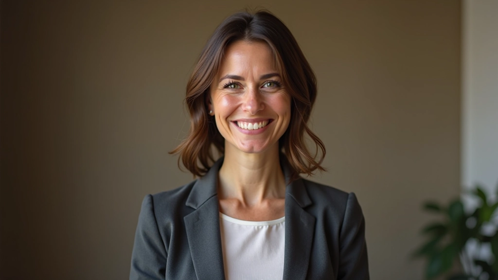 Elena, store manager with years of experience in art supplies, portrait from chest up, professional studio setting, warm lighting, sharp focus, NO text